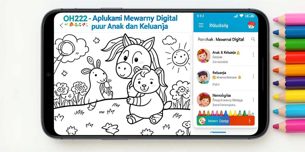 Antarmuka aplikasi OH222 untuk Mewarnai Digital yang interaktif dan menarik.