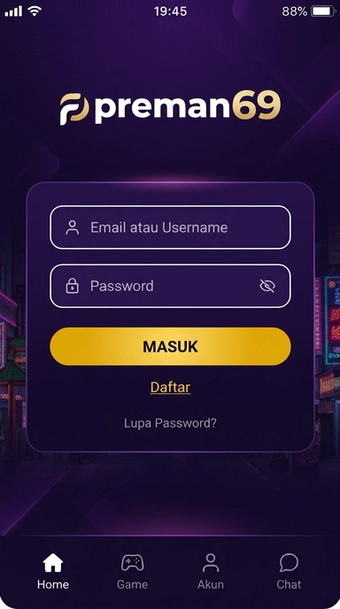 Tampilan halaman login preman69